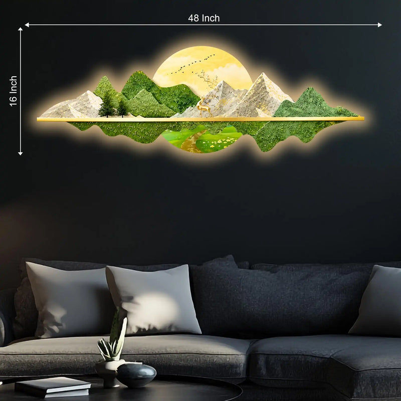 Nature Inspired Mountain Landscape Crystal Glass Backlit LED Wall Art