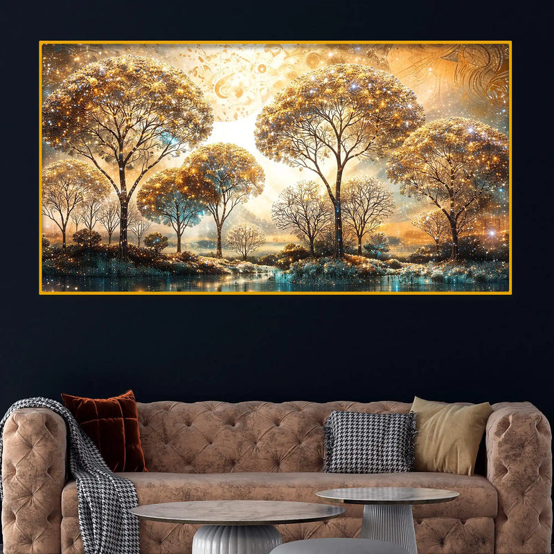 Nature Inspired Trees Glow Crystal Glass Wall Painting