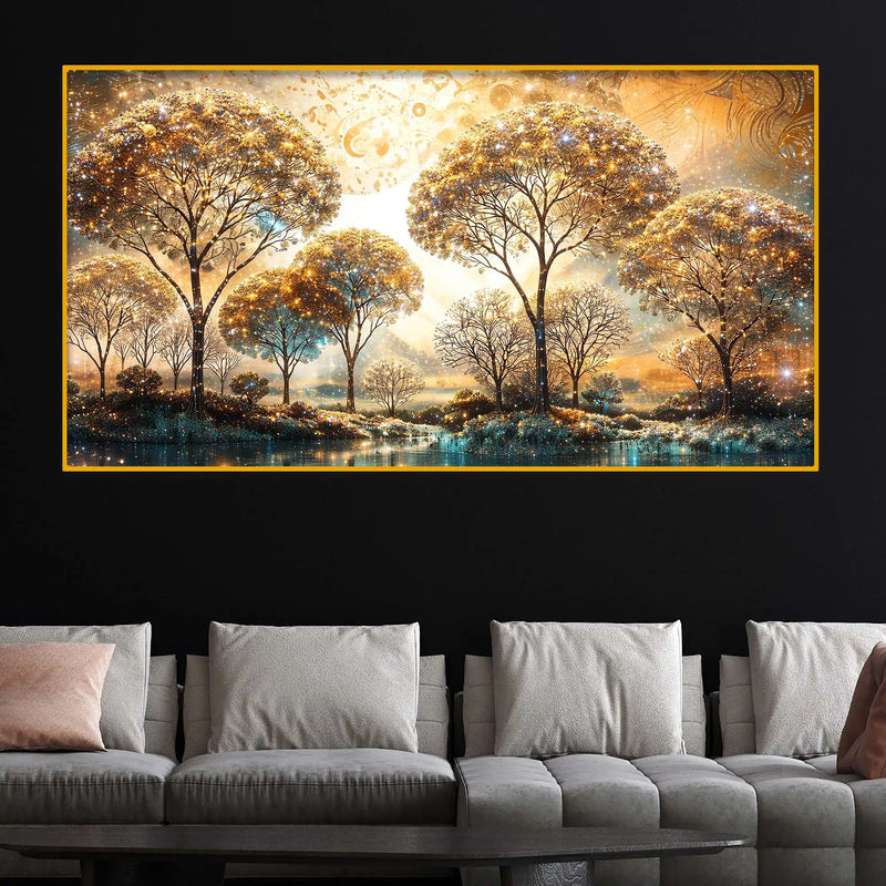 Nature Inspired Trees Glow Crystal Glass Wall Painting