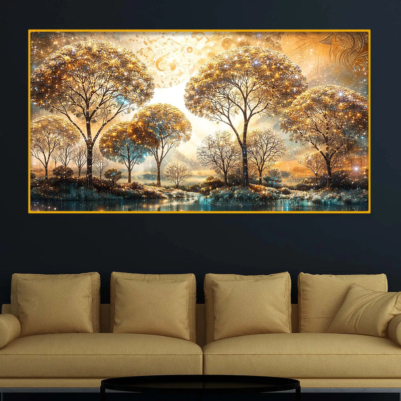 Nature Inspired Trees Glow Crystal Glass Wall Painting