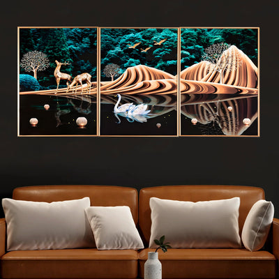 Nature Scenery Framed Crystal Glass Painting Set of 3