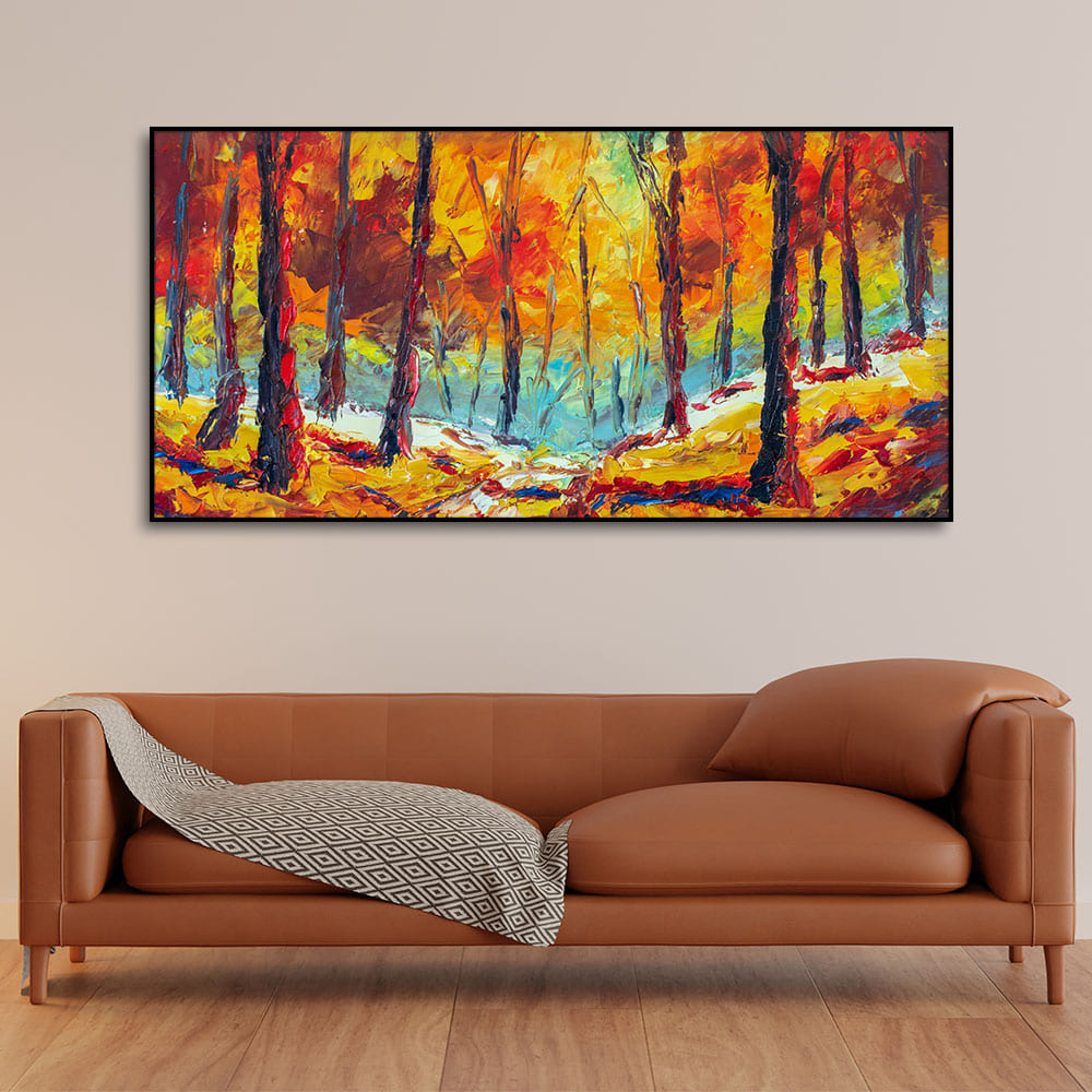 Nature Wall Painting of Colorful Autumn Season Forest