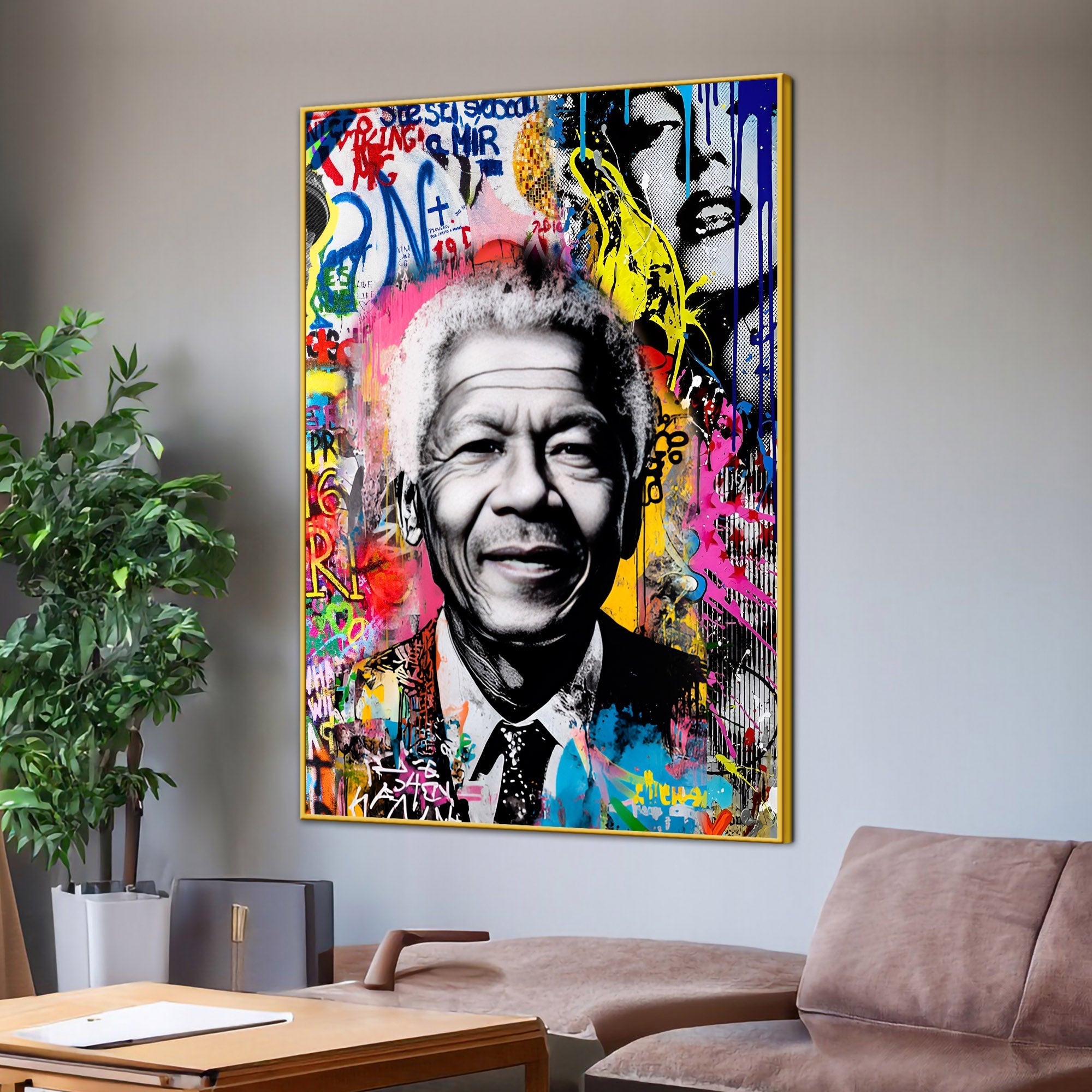 Nelson Mandela Street Art Portrait Cotton Canvas Wall Painting