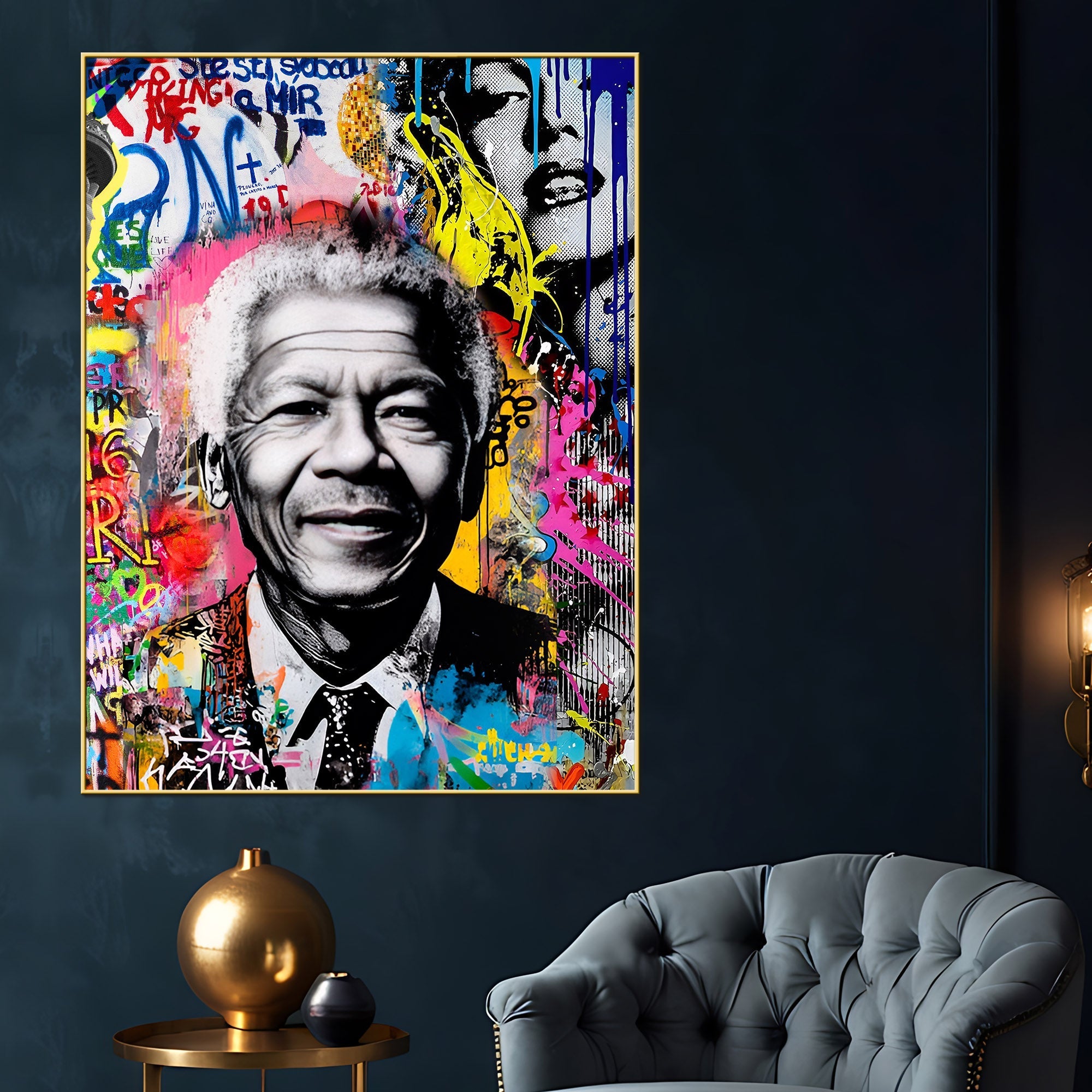 Nelson Mandela Street Art Portrait Cotton Canvas Wall Painting