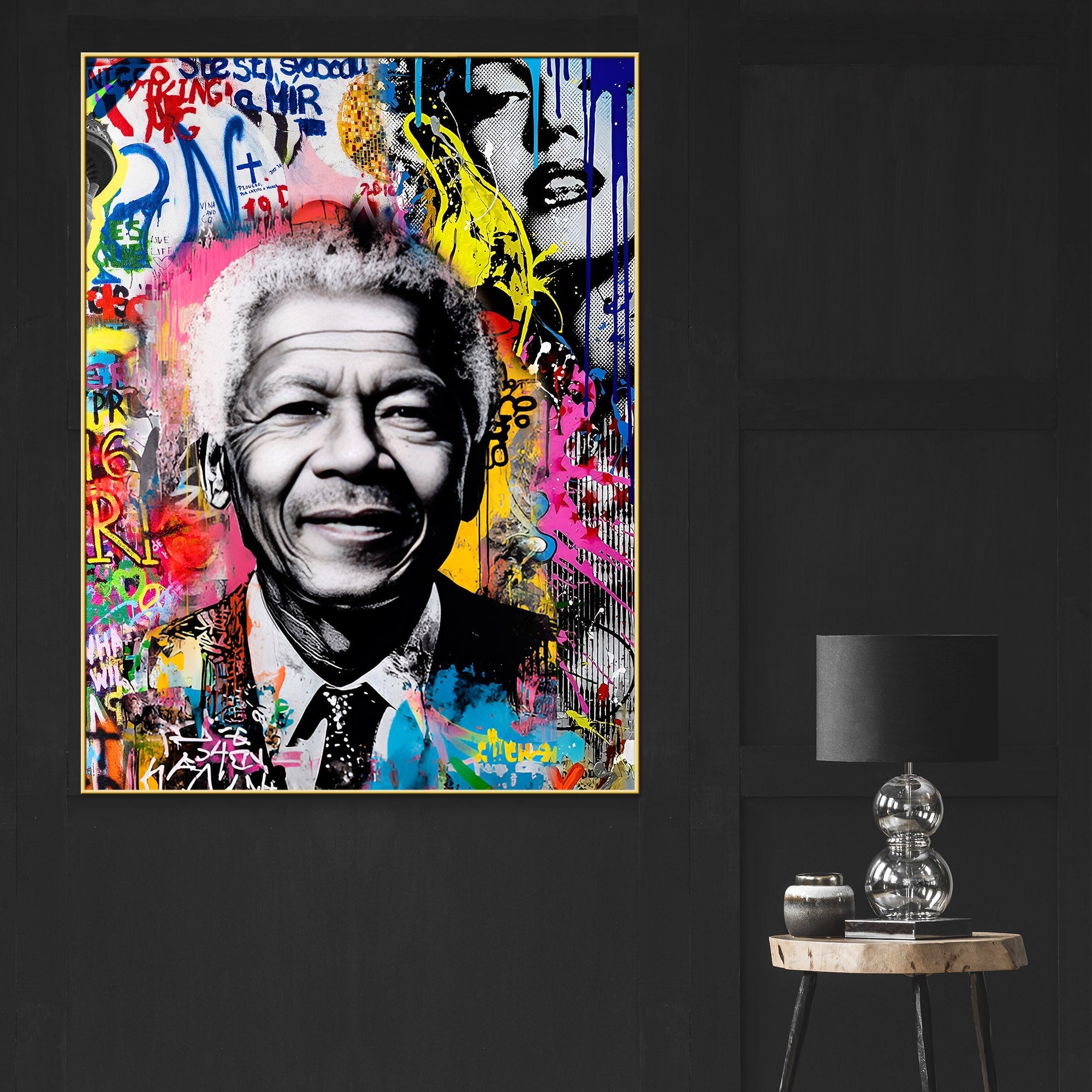 Nelson Mandela Street Art Portrait Cotton Canvas Wall Painting