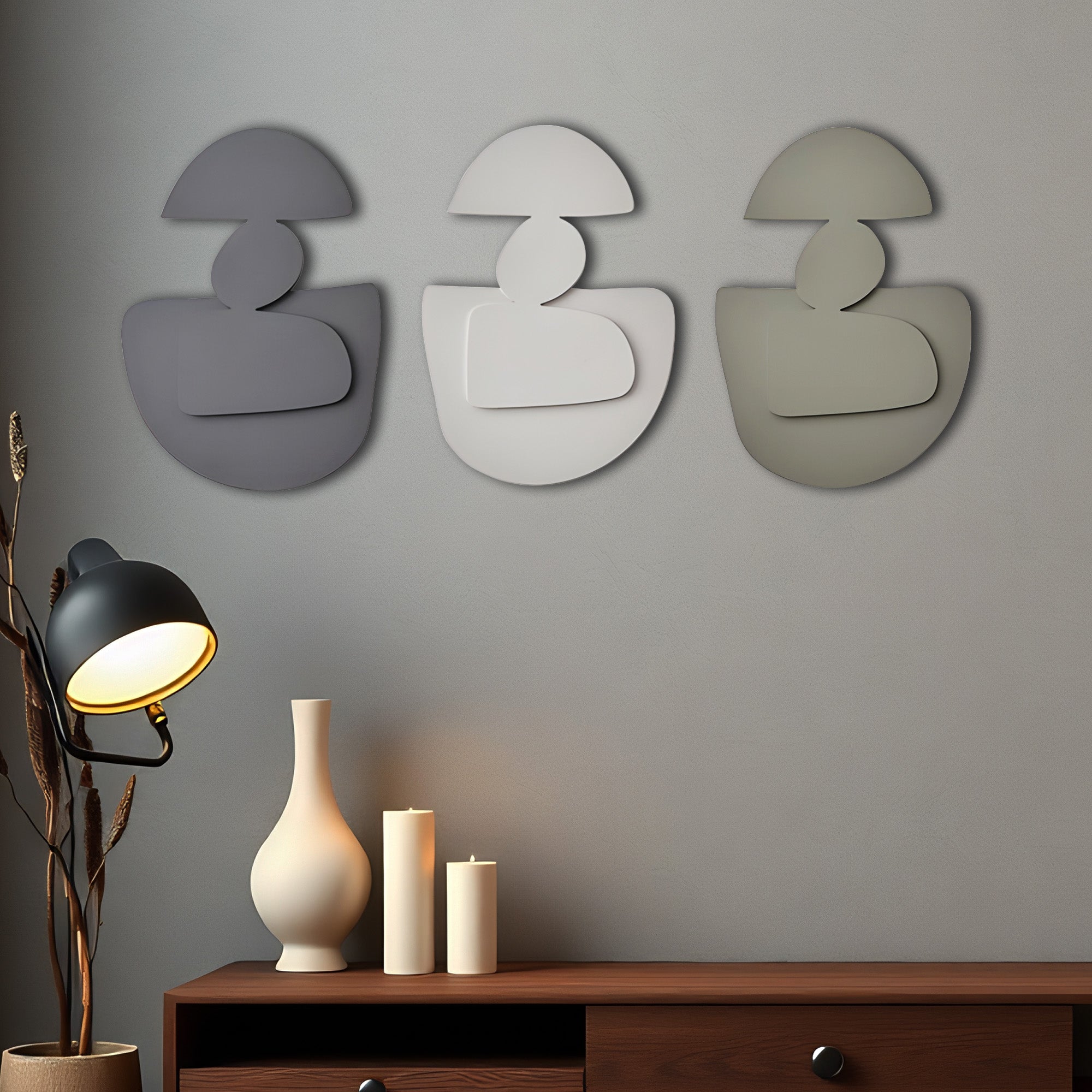 Neutral Toned Abstract Figures Soft Hue 3D Wall Art Home Decor