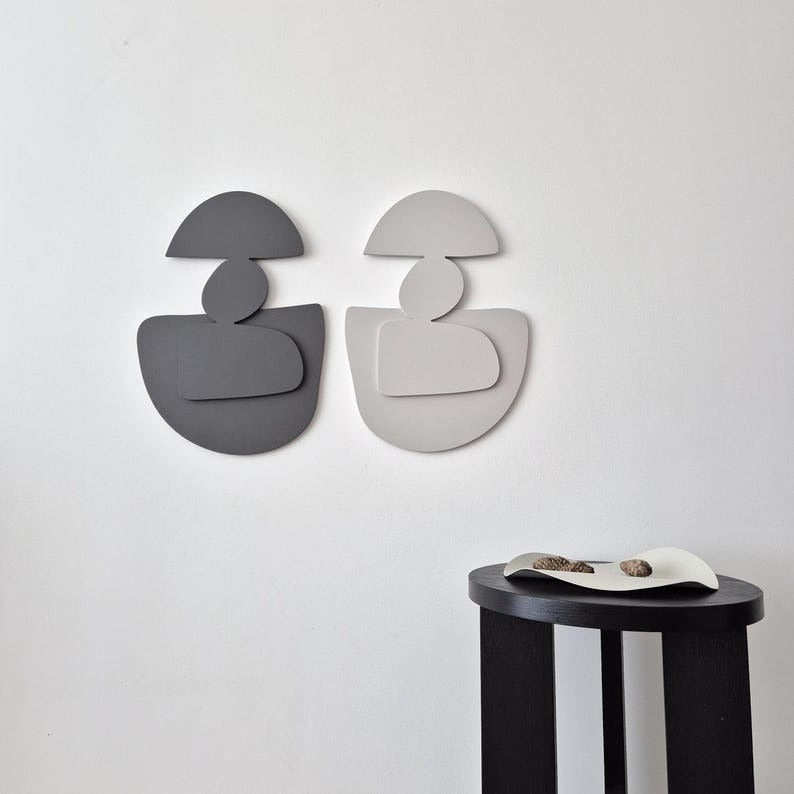 Neutral Toned Abstract Figures Soft Hue 3D Wall Art Home Decor