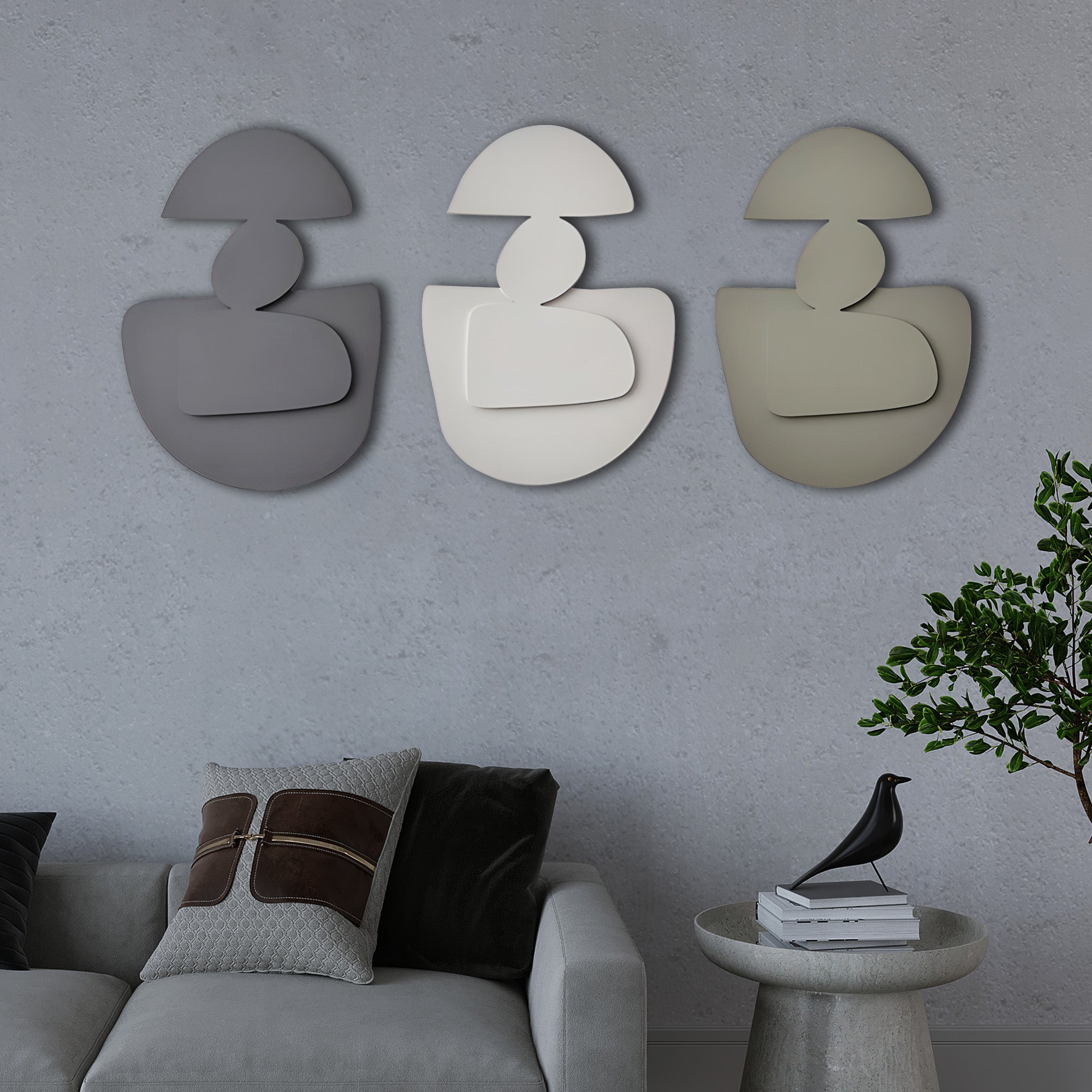 Neutral Toned Abstract Figures Soft Hue 3D Wall Art Home Decor