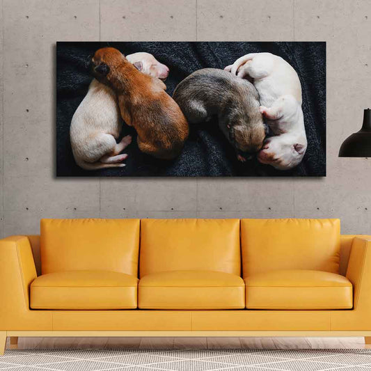 New Born Puppies Premium Canvas Wall Painting