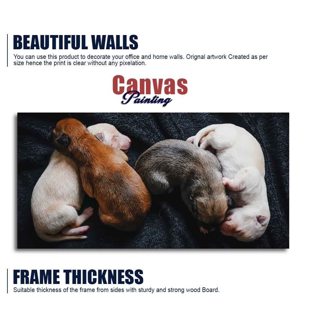 New Born Puppies Premium Canvas Wall Painting