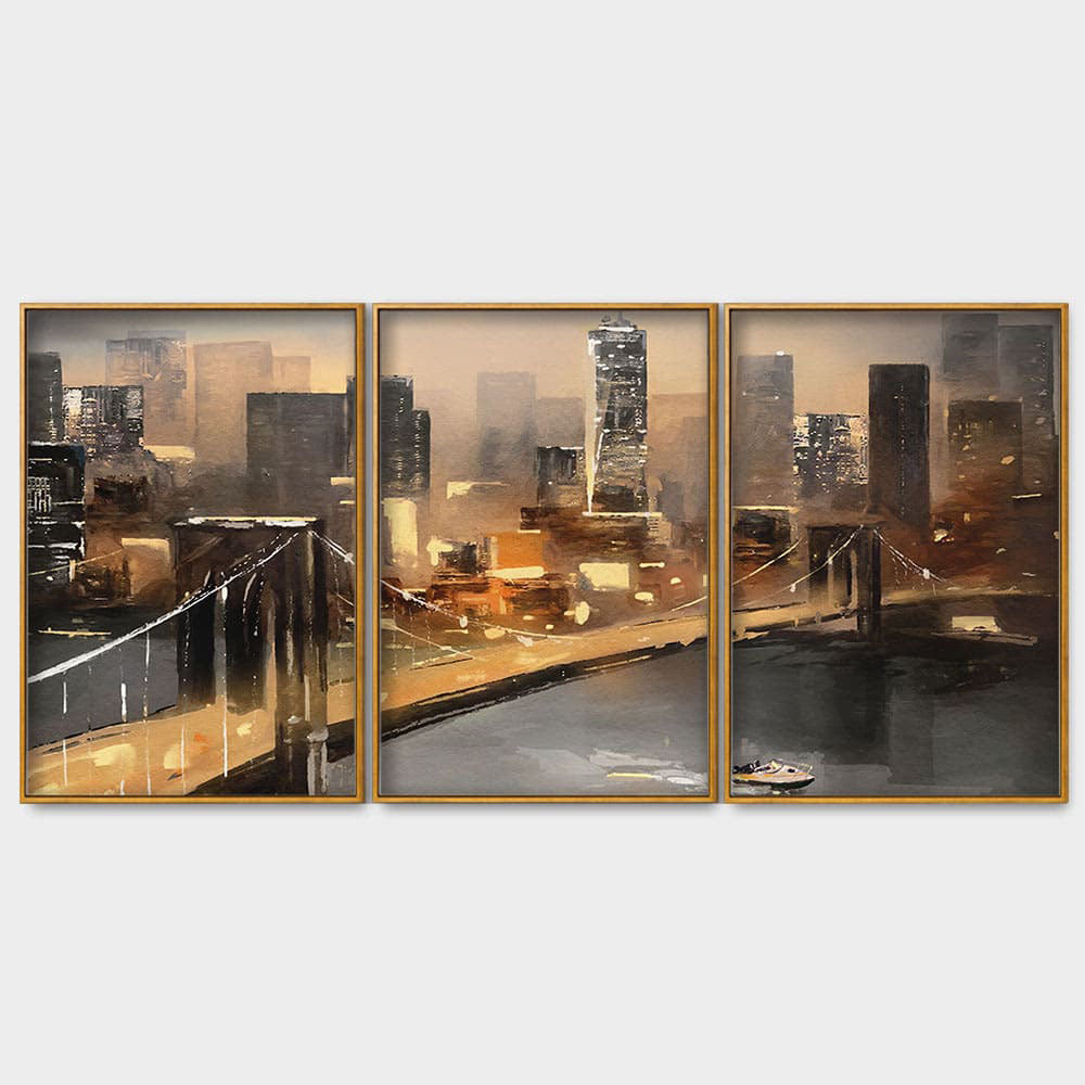 New York City Bridge Premium Floating Canvas Wall Painting Set of Three