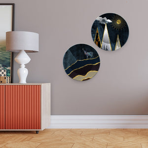 Night Landscape Art of Golden Mountain Wall Hanging Plates of Two Pieces