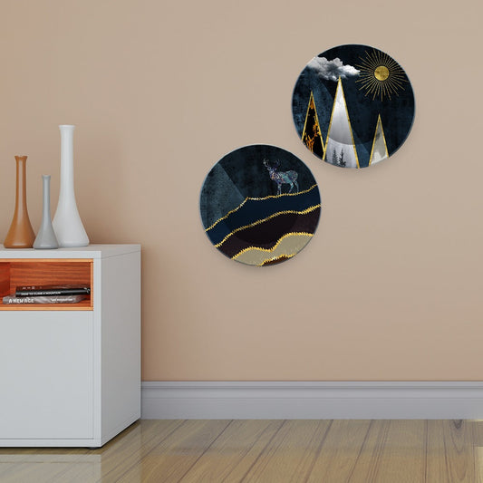 Night Landscape Art of Golden Mountain Wall Hanging Plates of Two Pieces