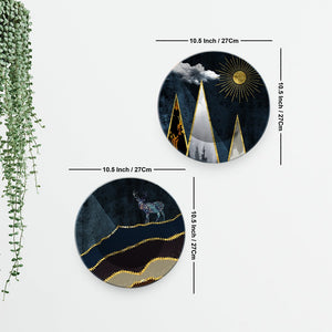 Night Landscape Art of Golden Mountain Wall Hanging Plates of Two Pieces