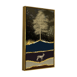 Night Landscape with Blue and golden Deer Premium Canvas Wall Painting