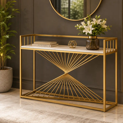 Nordic Premium Golden Artistic Metal Finish Console Table