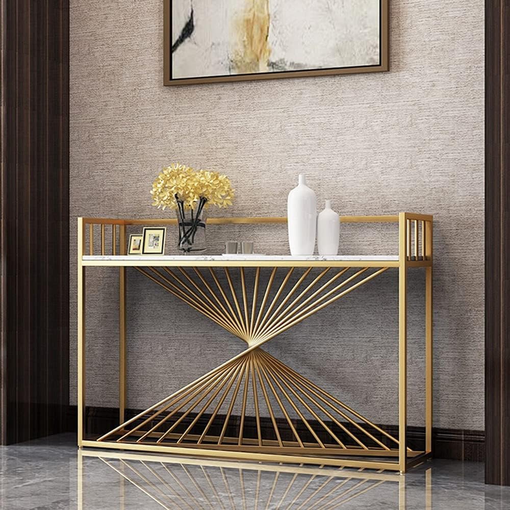 Nordic Premium Golden Artistic Metal Finish Console Table