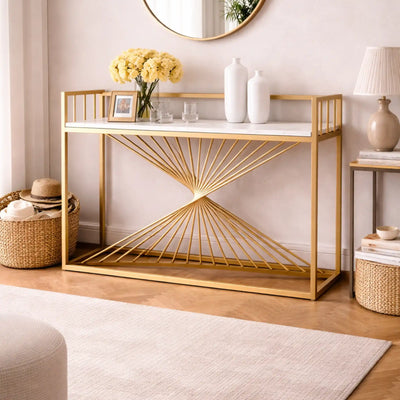Nordic Premium Golden Artistic Metal Finish Console Table