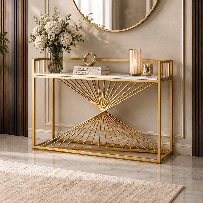 Nordic Premium Golden Artistic Metal Finish Console Table
