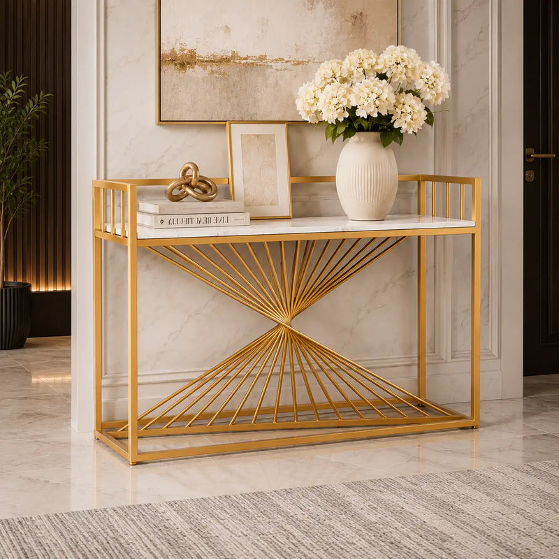 Nordic Premium Golden Artistic Metal Finish Console Table