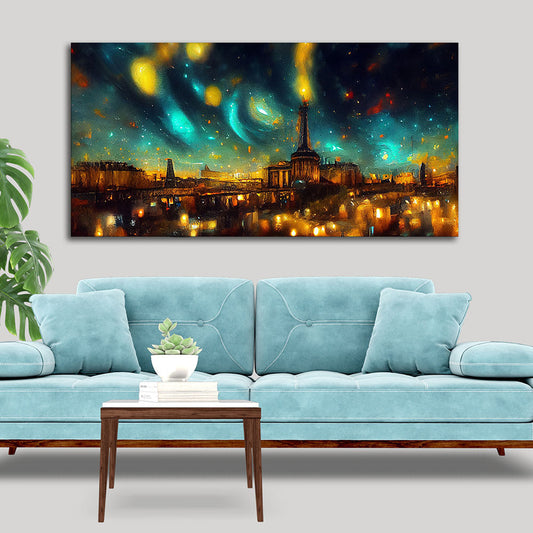 Northern Lights Over Paris City Premium Wall Painting