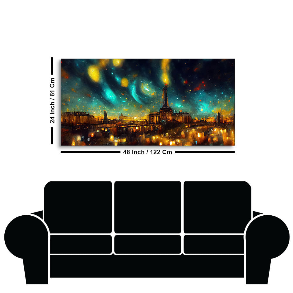 Northern Lights Over Paris City Premium Wall Painting