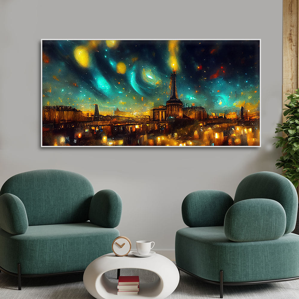 Northern Lights Over Paris City Premium Wall Painting