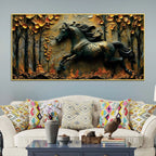 Obsidian Stallion in Golden Forest 3D Canvas Wall Painting