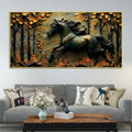 Obsidian Stallion in Golden Forest 3D Canvas Wall Painting