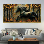Obsidian Stallion in Golden Forest 3D Canvas Wall Painting