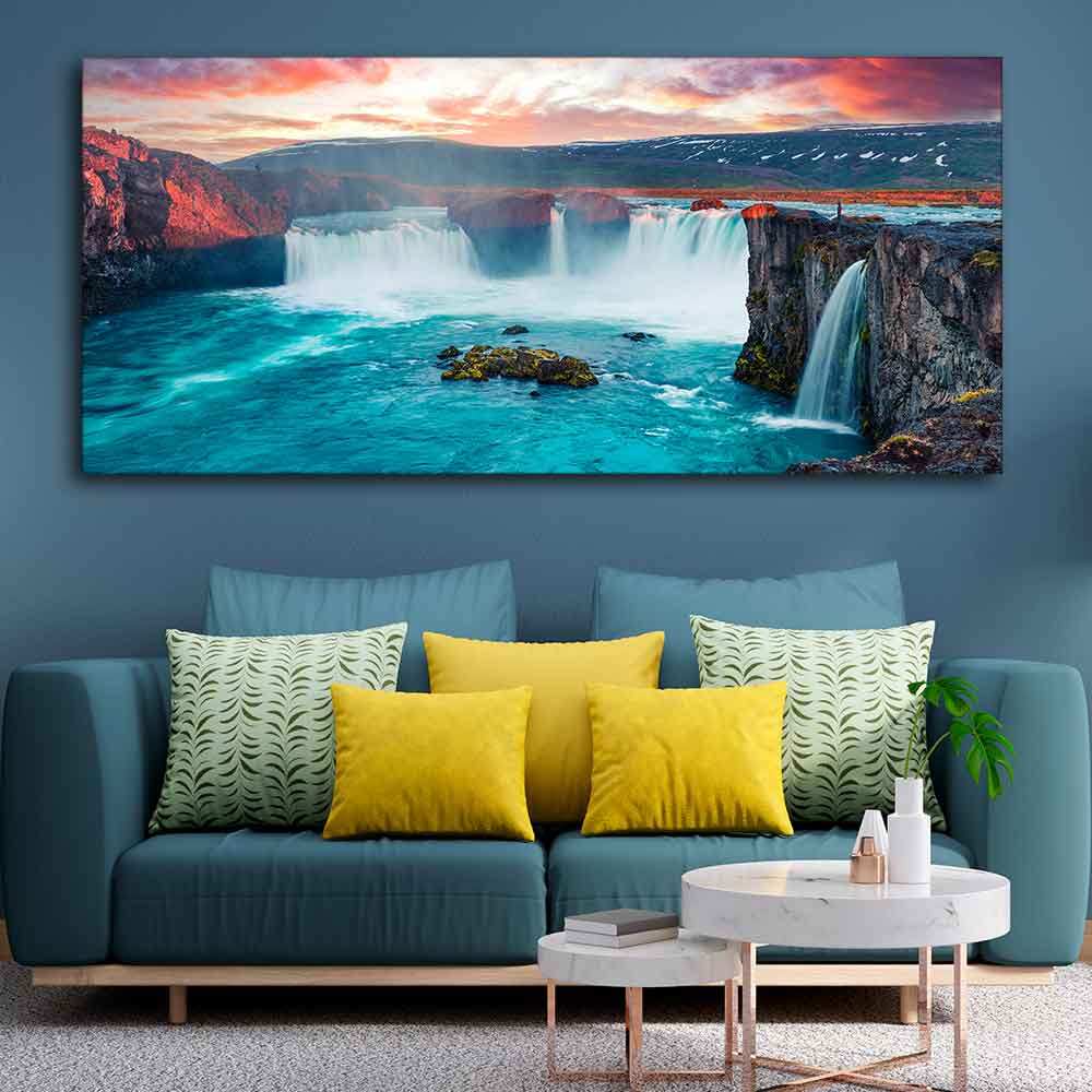 Scenery of Waterfall In Forest Premium Wall Painting