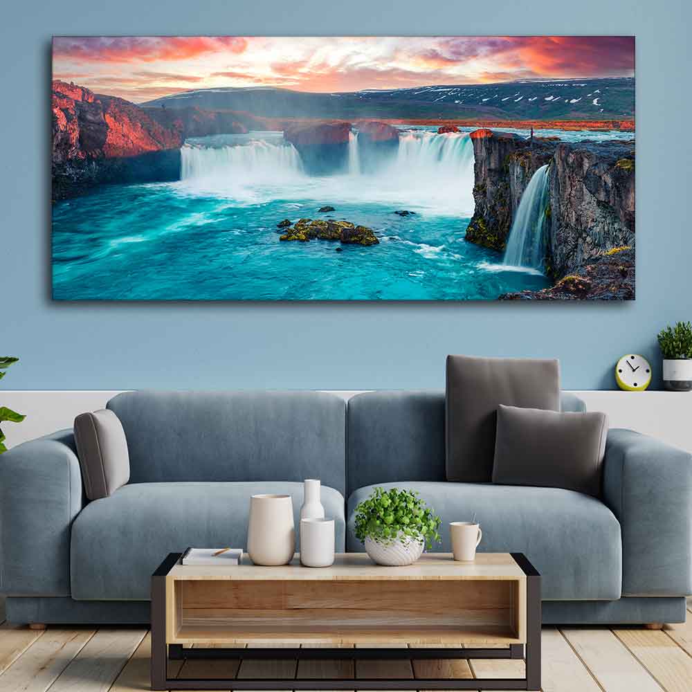 Scenery of Waterfall In Forest Premium Wall Painting