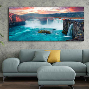 Scenery of Waterfall In Forest Premium Wall Painting