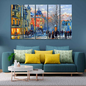 Old City in Winters Canvas Five Pieces Wall Painting