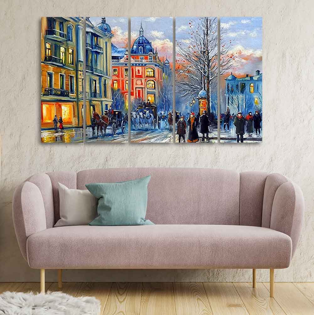 Old City in Winters Canvas Five Pieces Wall Painting