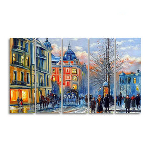 Old City in Winters Canvas Five Pieces Wall Painting