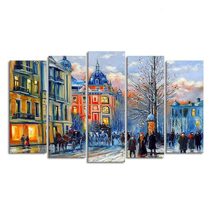 Old City in Winters Canvas Five Pieces Wall Painting of Five Pieces