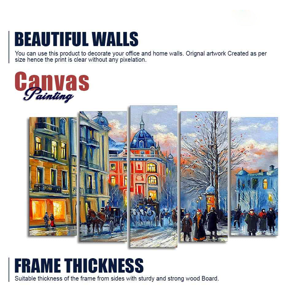 Old City in Winters Canvas Five Pieces Wall Painting of Five Pieces