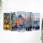 Old City in Winters Canvas Five Pieces Wall Painting of Five Pieces