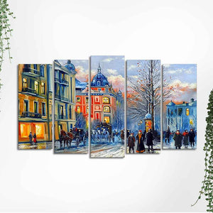 Old City in Winters Canvas Five Pieces Wall Painting of Five Pieces