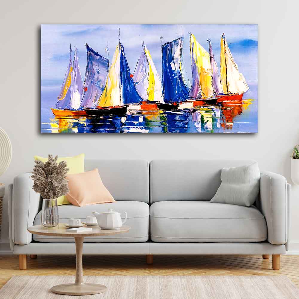 Sailing Boats in Ocean Canvas Wall Painting