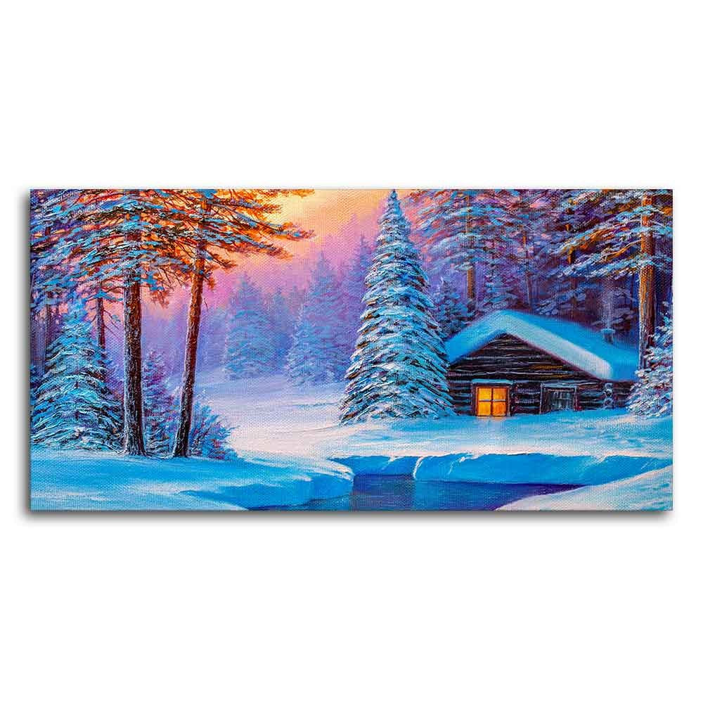 Old Hut in the Winter Forest Canvas Wall Painting