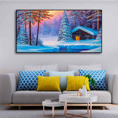 Old Hut in the Winter Forest Canvas Wall Painting