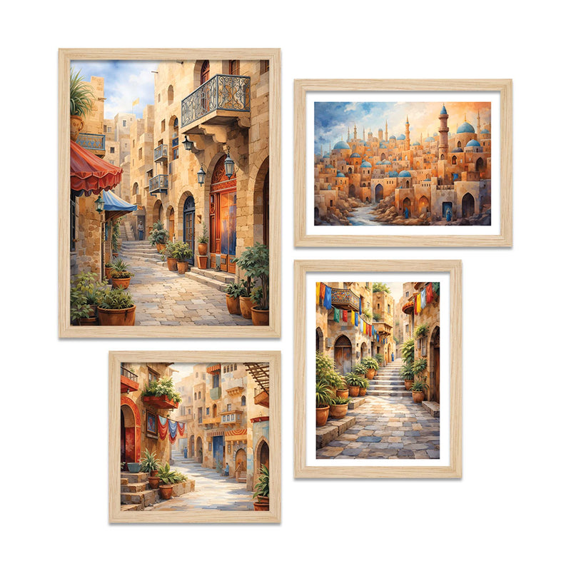 Old Town Street Wall Frame Set of Four