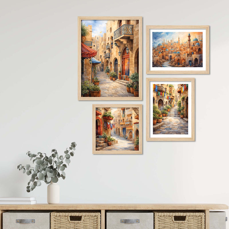 Old Town Street Wall Frame Set of Four