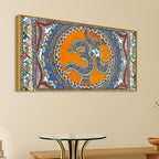 Om Ganesha Madhubani Style Canvas Wall Painting for Spiritual Indian Home Decor
