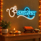 Om Namah Shivaya Blue & White Neon Wall Light for Home, Mandir & Office Decoration