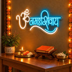 Om Namah Shivaya Blue & White Neon Wall Light for Home, Mandir & Office Decoration