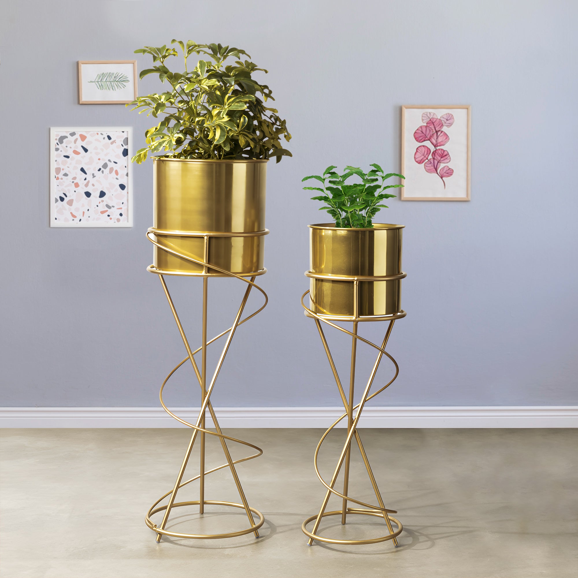 On Trend Abstract Golden Finish Planters Set of 2