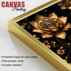 Opulent Black Elephant Duo with Golden Lotus and Peacock Feathers 3D Canvas Wall Painting